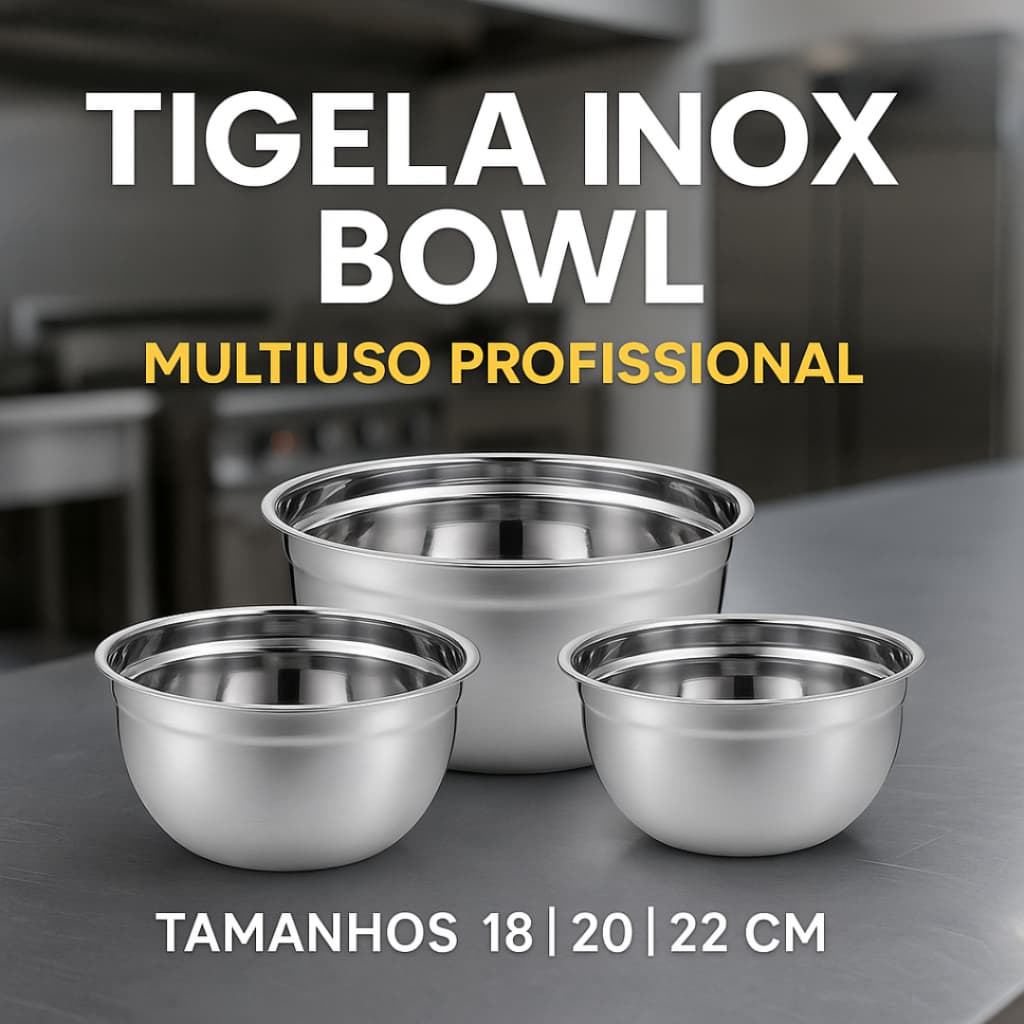 Tigela Inox Bowl Cozinha Multiuso Profissional 18cm a 28cm Salada Massa Mistura Resistente