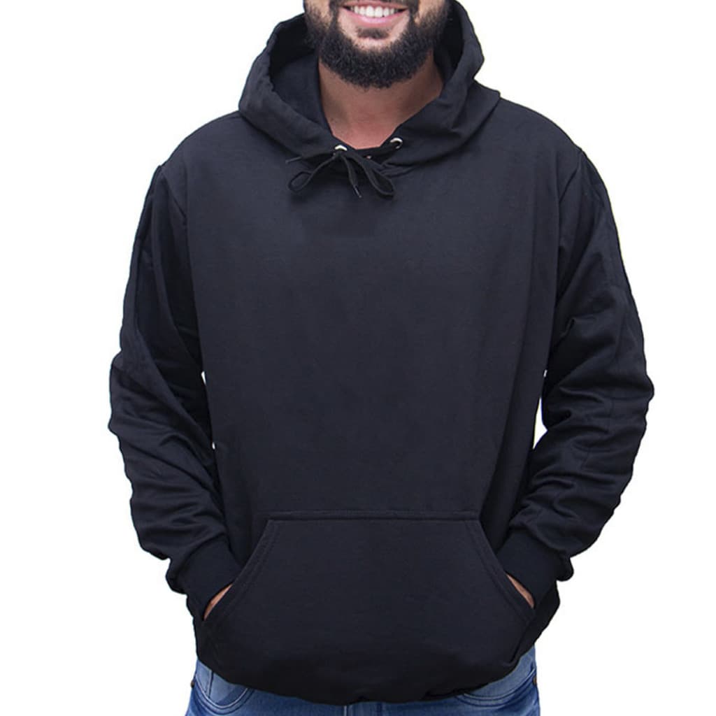 MOLETOM BLUSA DE FRIO COM BOLSO CANGURU CAPUZ PRETO UNISSEX FLANELADO QUENTE INVERNO