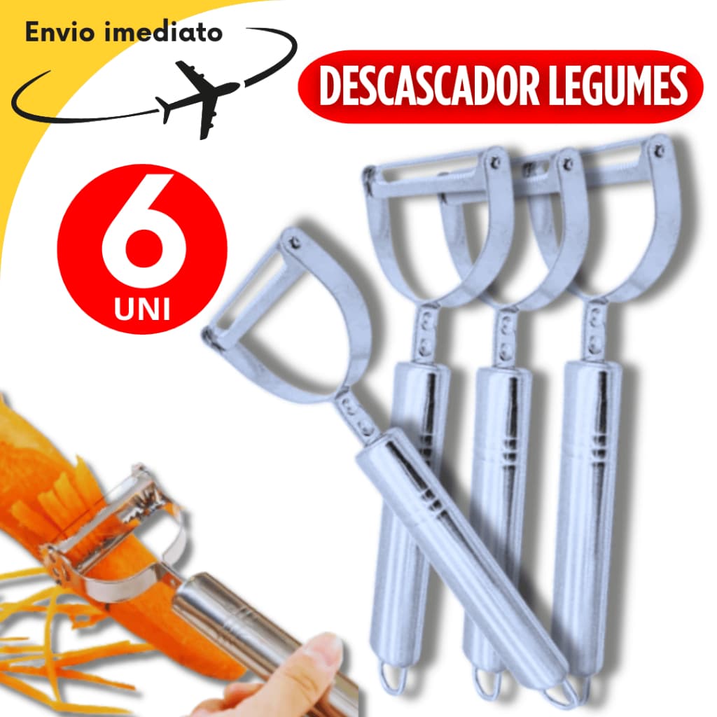 Kit Conjunto 06 Descascador  Inox Inoxidável Para Legumes Frutas Dupla Lâmina Inox  Fatiador Variáveis