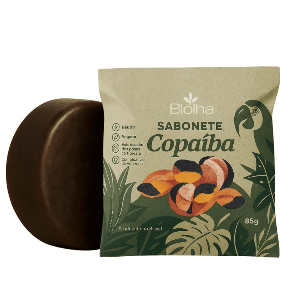 Bioilha Sabonete Vegano Esfoliante de Copaíba para Foliculite Cicatrizante Acne
