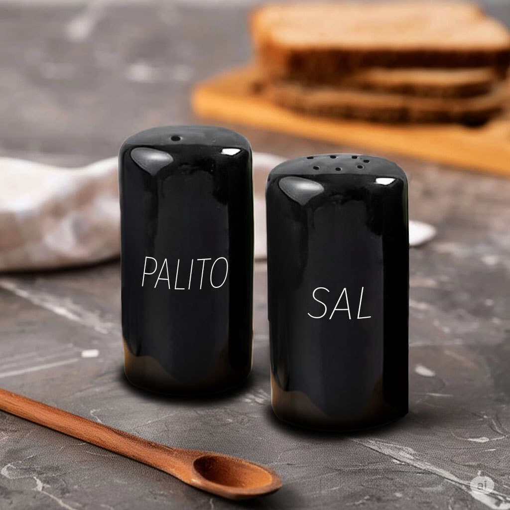 Conjunto Saleiro e paliteiro de mesa Preto Decorado