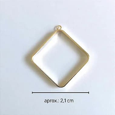 Pingente Vazado - Losango com Argola - 2,1cm - OURO ou Prata - Para Inclusão de Resina - 1un