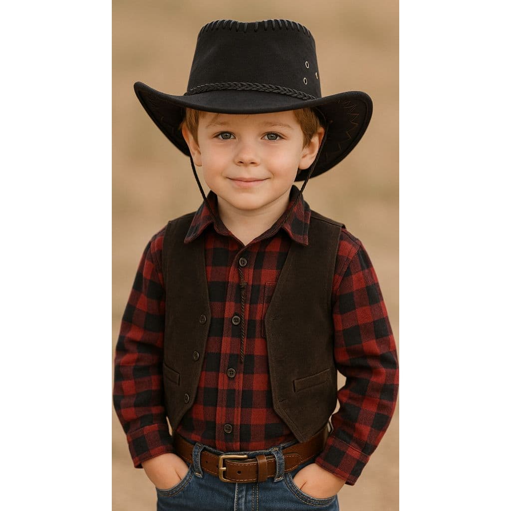 Chapéu Country Infantil Preto Menino Cowboy Menina 2 a 9 Anos