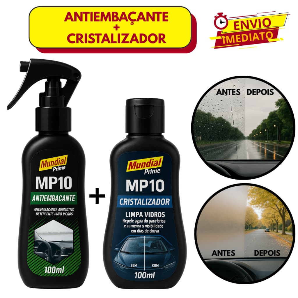 Kit Cristalizador Limpa Vidros Repelente De Água + Spray Antiembaçante Automotivo e Doméstico