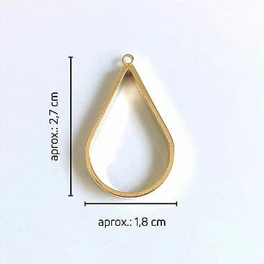 Pingente Vazado - Gota com Argola - 2,7cm x 1,8cm - OURO ou PRATA - Para Inclusão de Resina - 1un