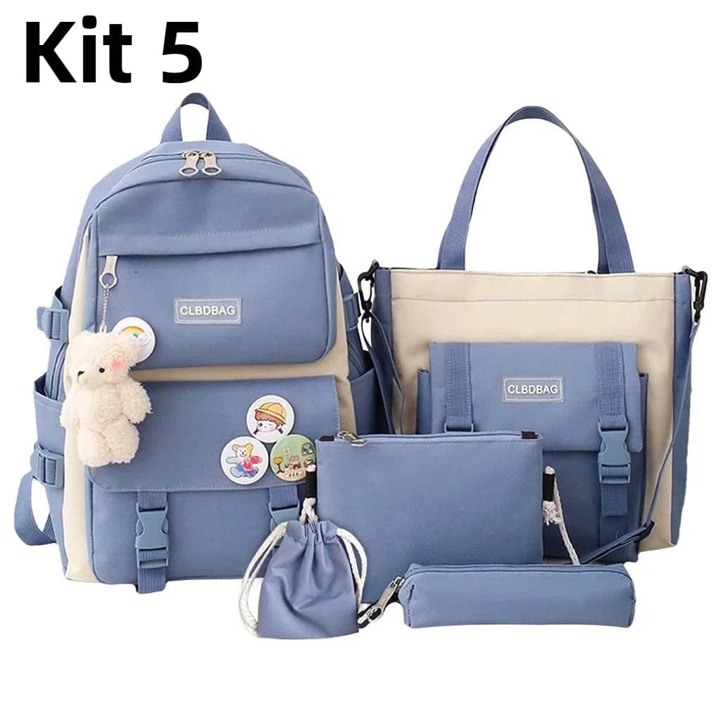 Kit 5 Bolsa Mochila Femina Musculina De Nylon adequado Para Escola  Multiuso