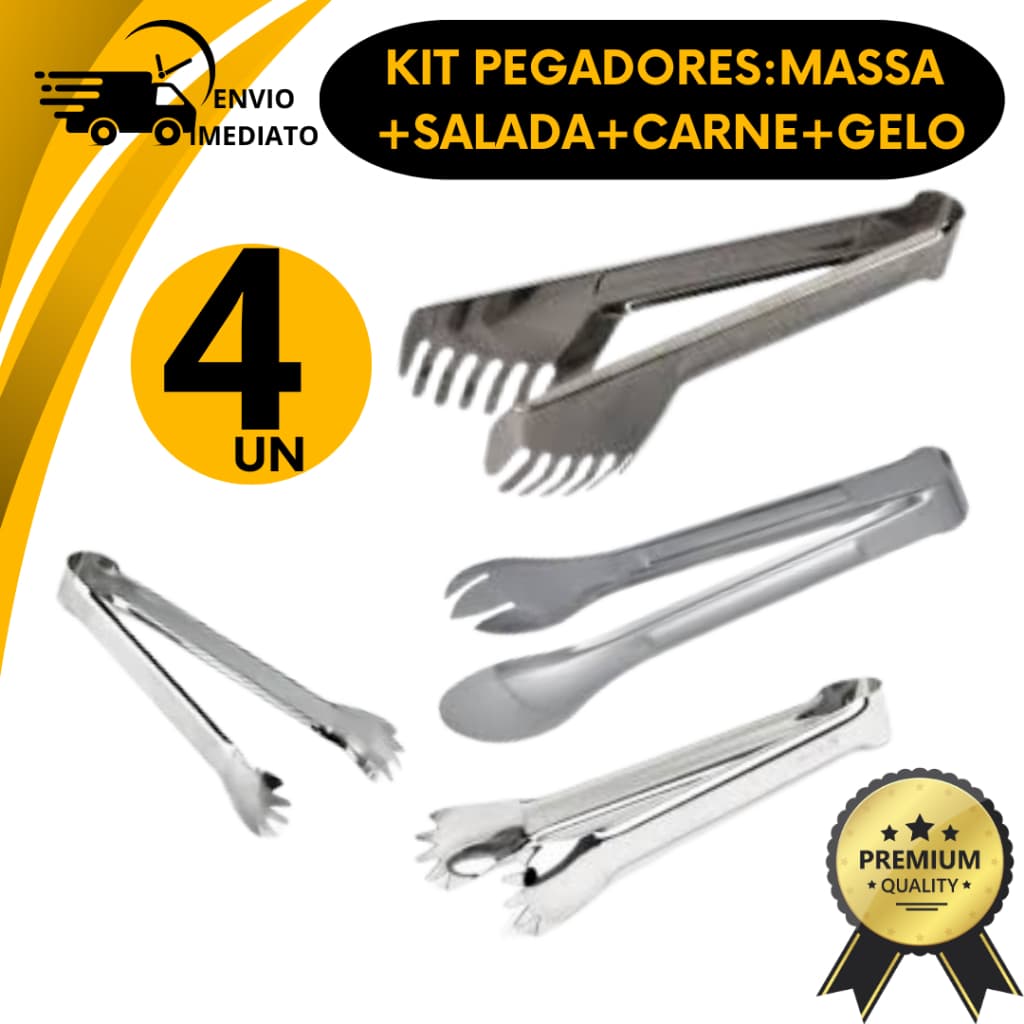 Kit 4 Pegadores Pegador Massa Carne Gelo Salada Utensílios Cozinha Multiuso Inox