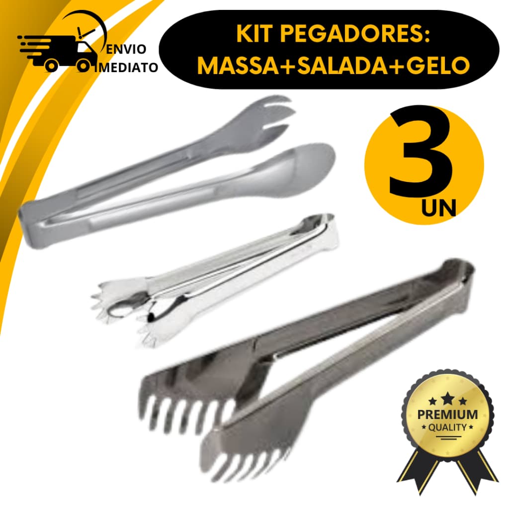 Kit 3 Pegadores Pegador Salada Massa Gelo Carne Utensílios Cozinha Multiuso Pegador Inox