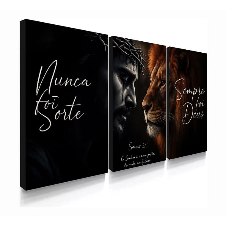 Quadro Decorativo Salmo 23:1 Arte Jesus Leão de Judá Religioso Nunca Foi Sorte Sempre Foi Deus