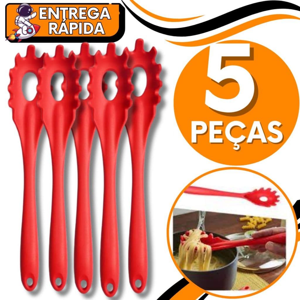 KIT 5 Pegador de Massa Silicone Macarrao Salada Resistente Nao Risca Panela Prático Higienico Casa Restautrante Pizzaria