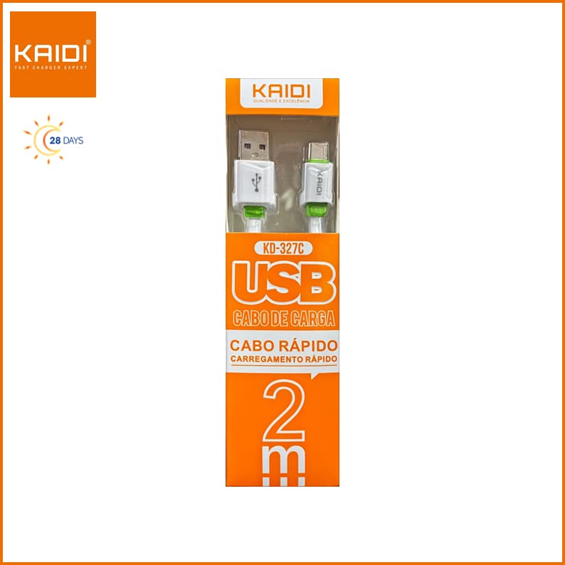 Cabo para Celular de Carga e Dados Cabo Rápido Tipo C 2m 2 metros Kaidi KD-327C