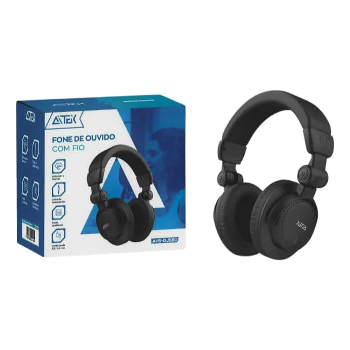 Fone Dj Profissional Studio Head Duplo Conector P2/p10 3m