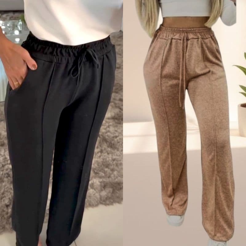Calça Pantalona Lanzinha Feminina Outono Inverno Cintura Alta com Bolso e Elástico com Forro tipo Short 2026