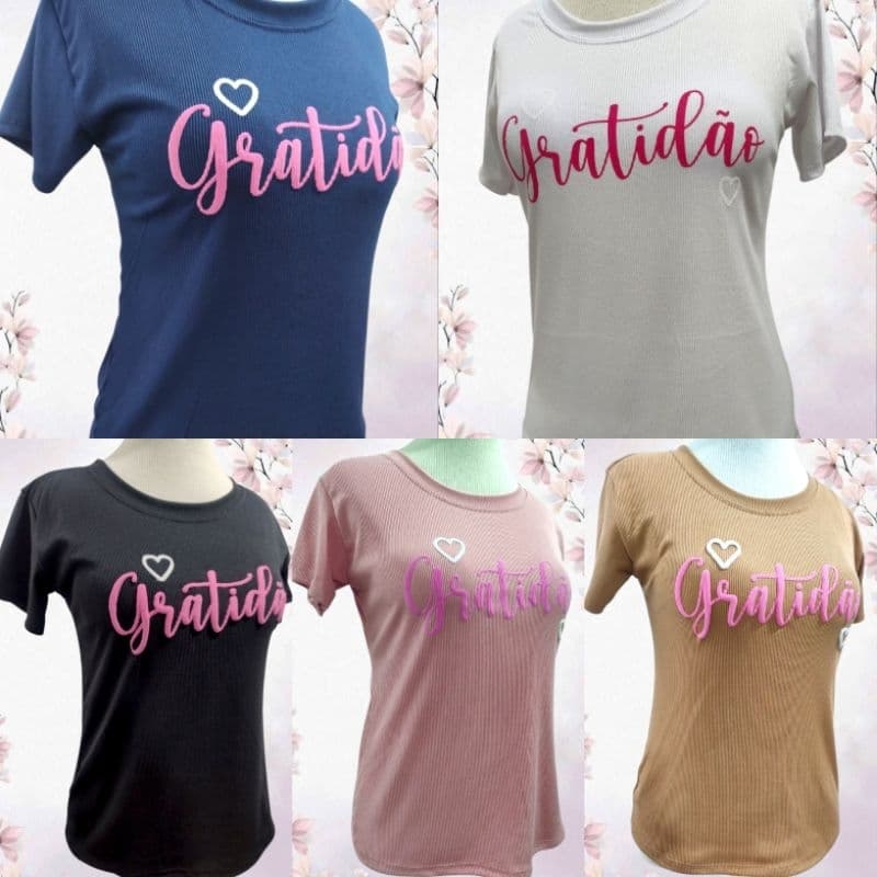 Blusa Camiseta Feminina Manga Curta Baby Look Estampa Gratidão