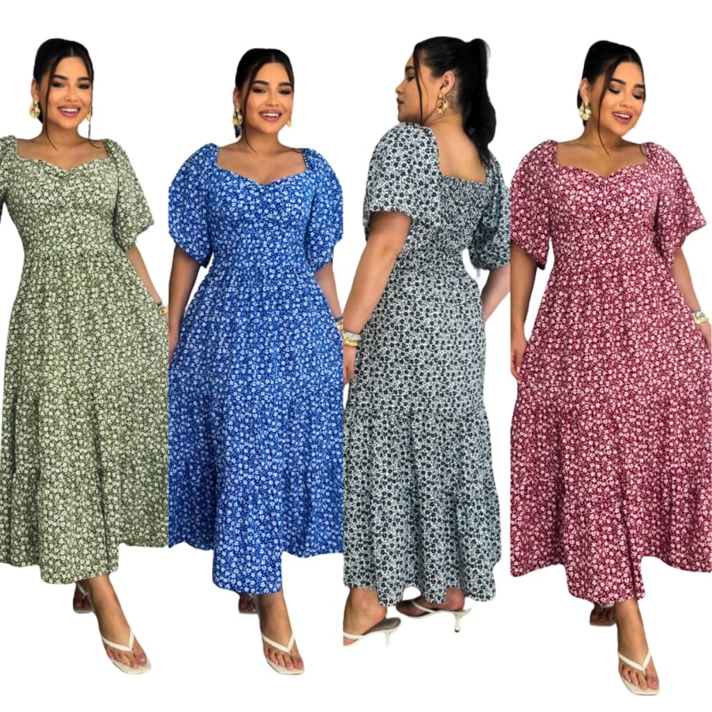 Vestido Feminino Plus Size Elegante com Bojo Manga Flare e Lastex Confortável
