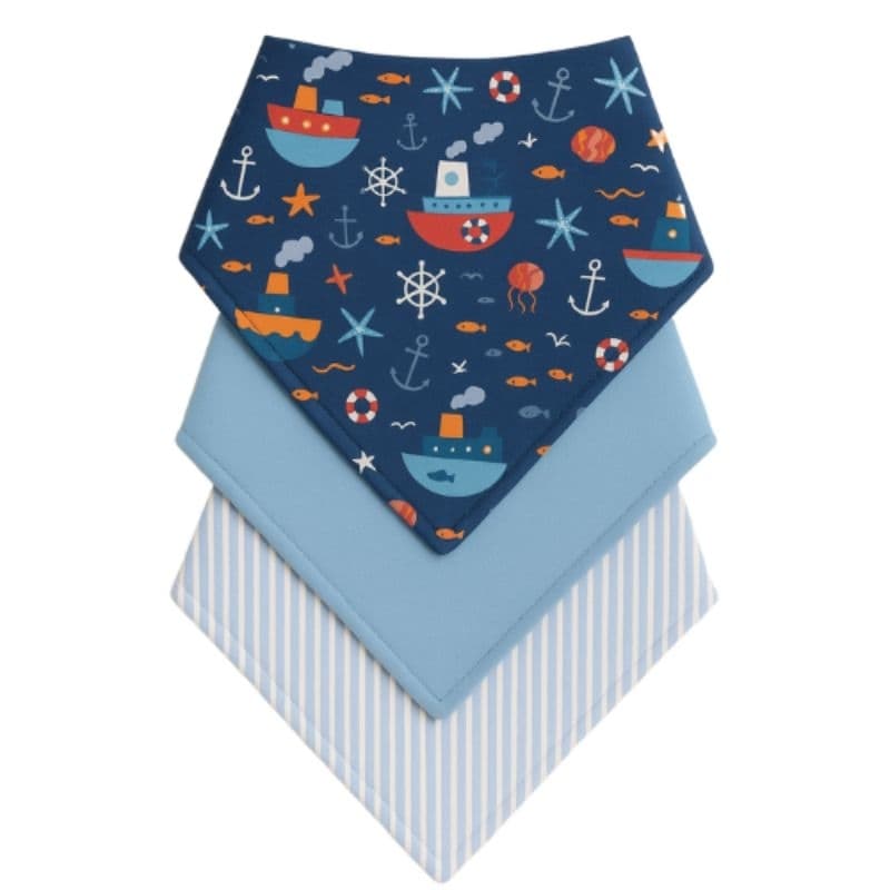Kit com 3 Babador Bandana Bebê Menino 100% Algodão Marinheiro Azul Marinho dia a dia alimentação