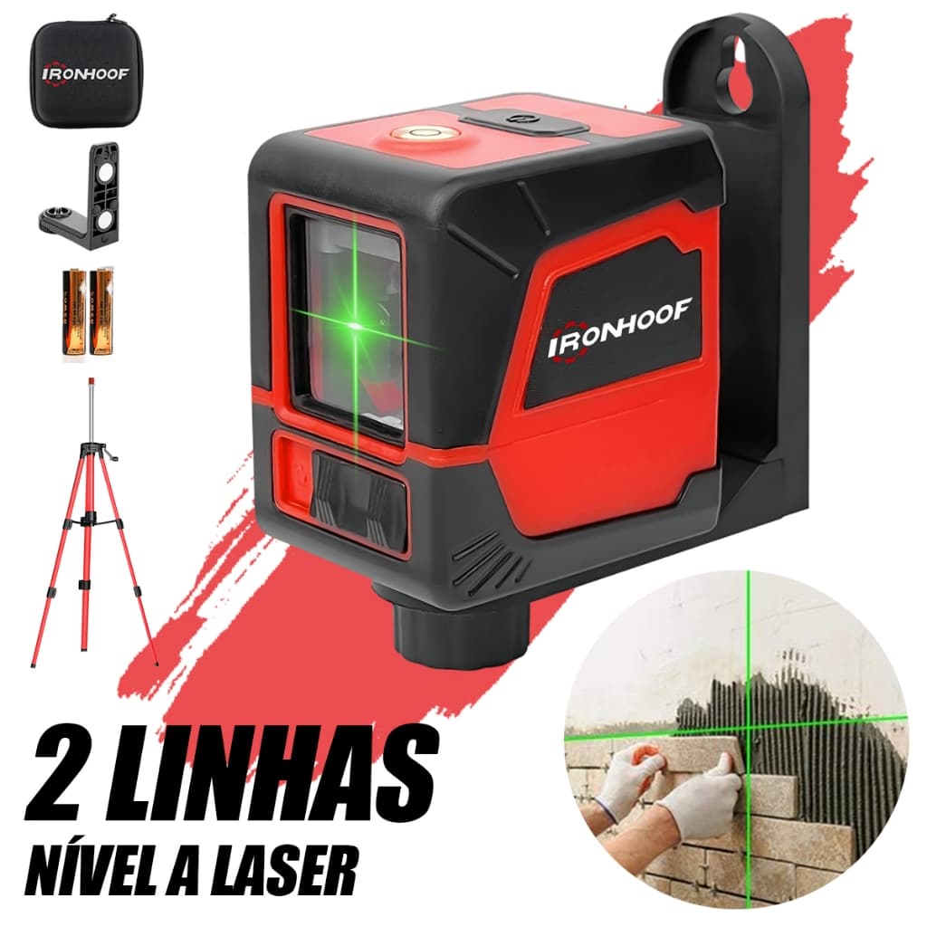 Nivel A Laser 2 Linhas com Tripé Verde Linha Cruzada 2 Baterias