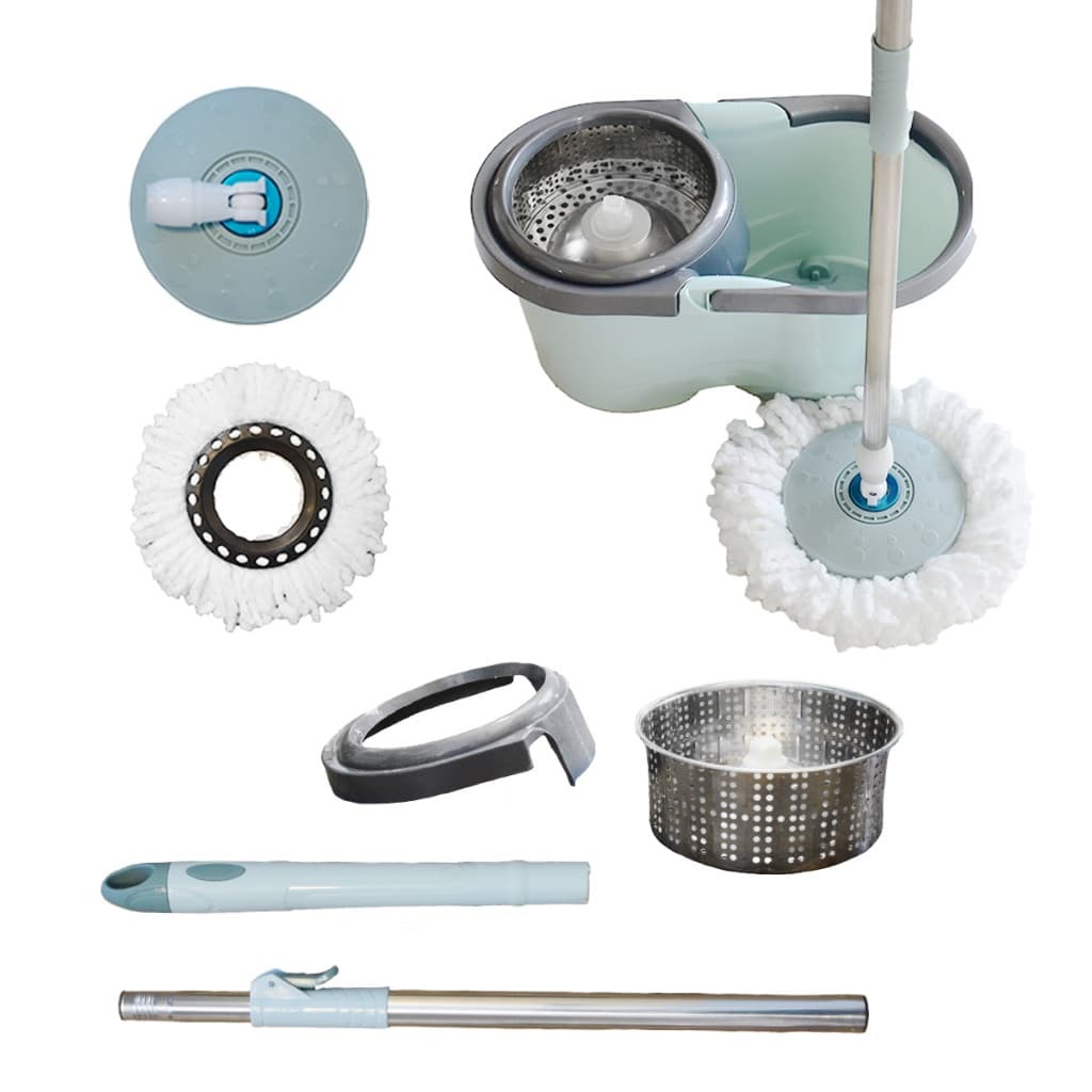 Mop Giratório Balde 7L Esfregão 360 Cesto Inox Limpeza Centrífuga Com Alça  2 Refis Multiuso Limpeza