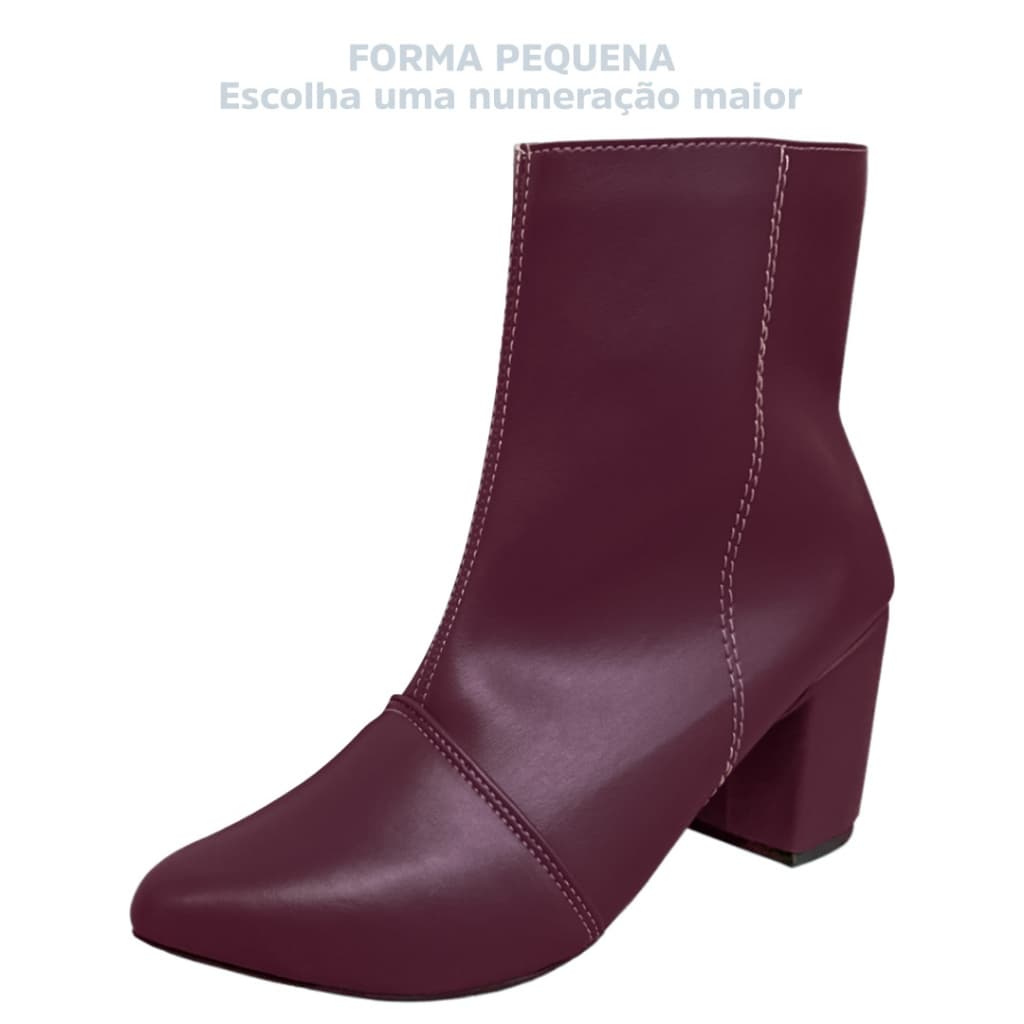 Bota Feminina Salto Grosso Médio Bico Fino Cano Curto com Zíper Confort Ref. 20/125