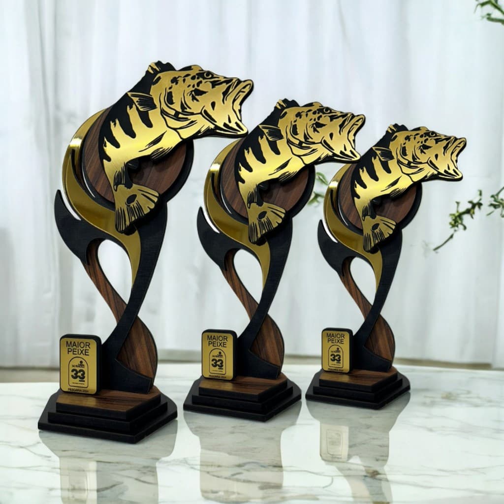 Trofeus Campeonato de Pesca pescaria peixe feito em MDF e Acrilico
