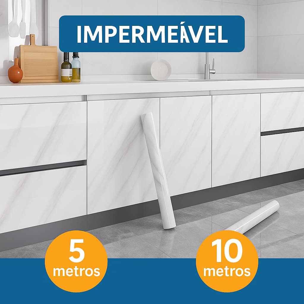 Papel Parede Marmore 5m 10 Metros Branco Resistente Cozinha Mesa Sala Impermeável Antimofo Moderno