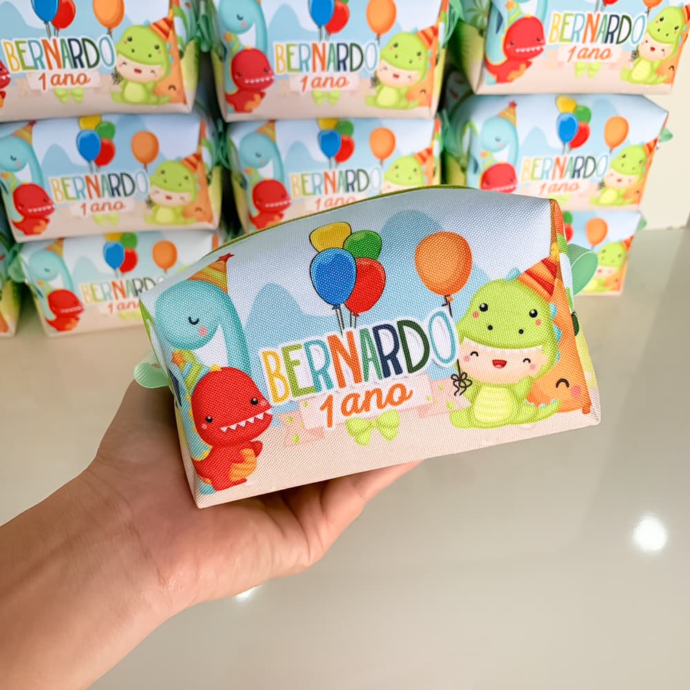 kit Bolsinhas Necessaire Personalizada lembrancinhas aniversário Box P Dino Baby