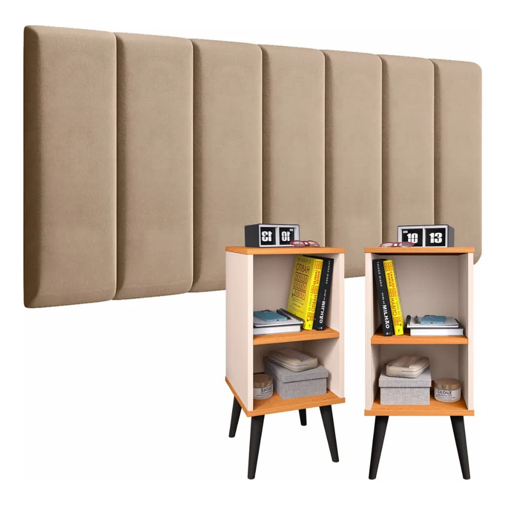 Conjunto Cabeceira 1.40 Casal c/ 7 Módulos + 2 Mesas de Cabeceira – Completa Seu Quarto com Estilo