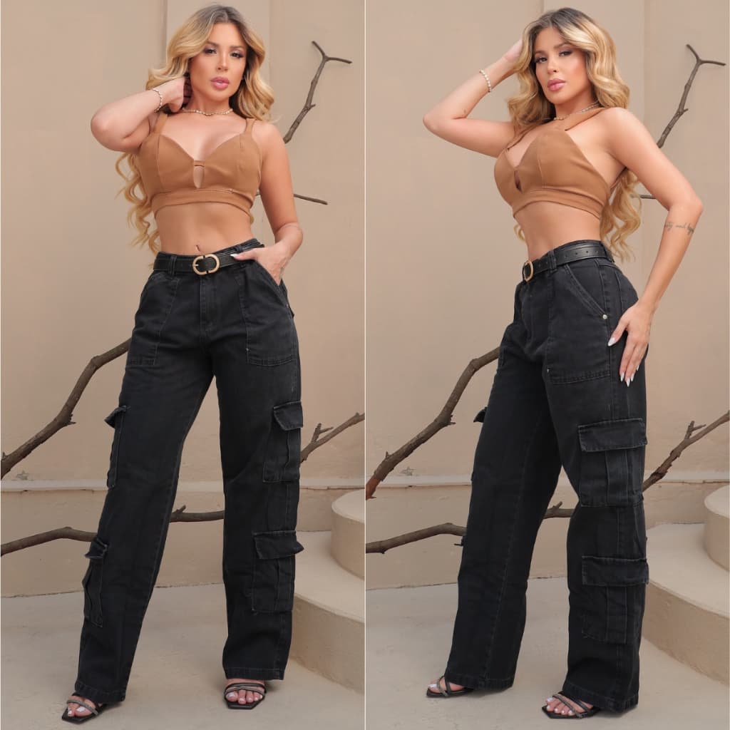 Calça Cargo Feminina Preta com 4 Bolsos Laterais Funcionais Estilo e Conforto