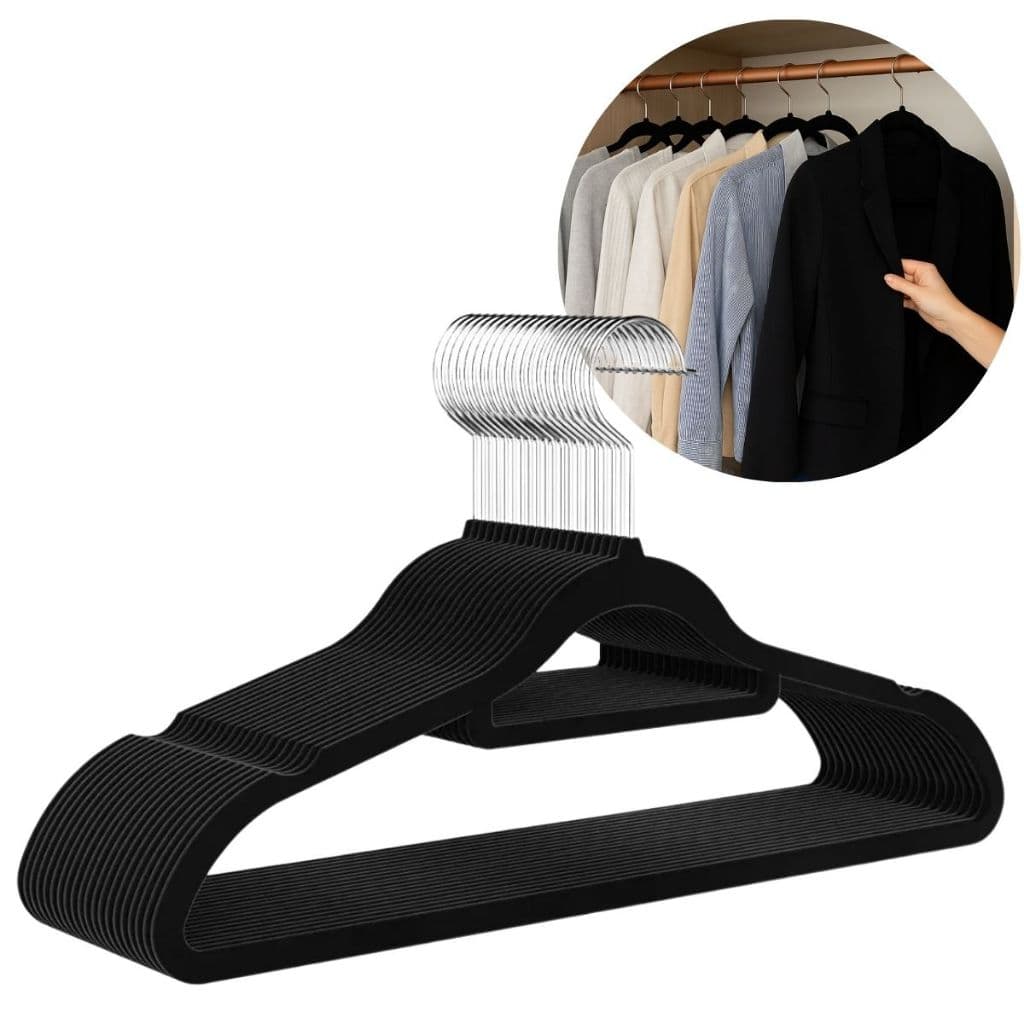 20 Cabides Veludo Fino Giratório 1ª Linha – Perfeito para Closet e Organização