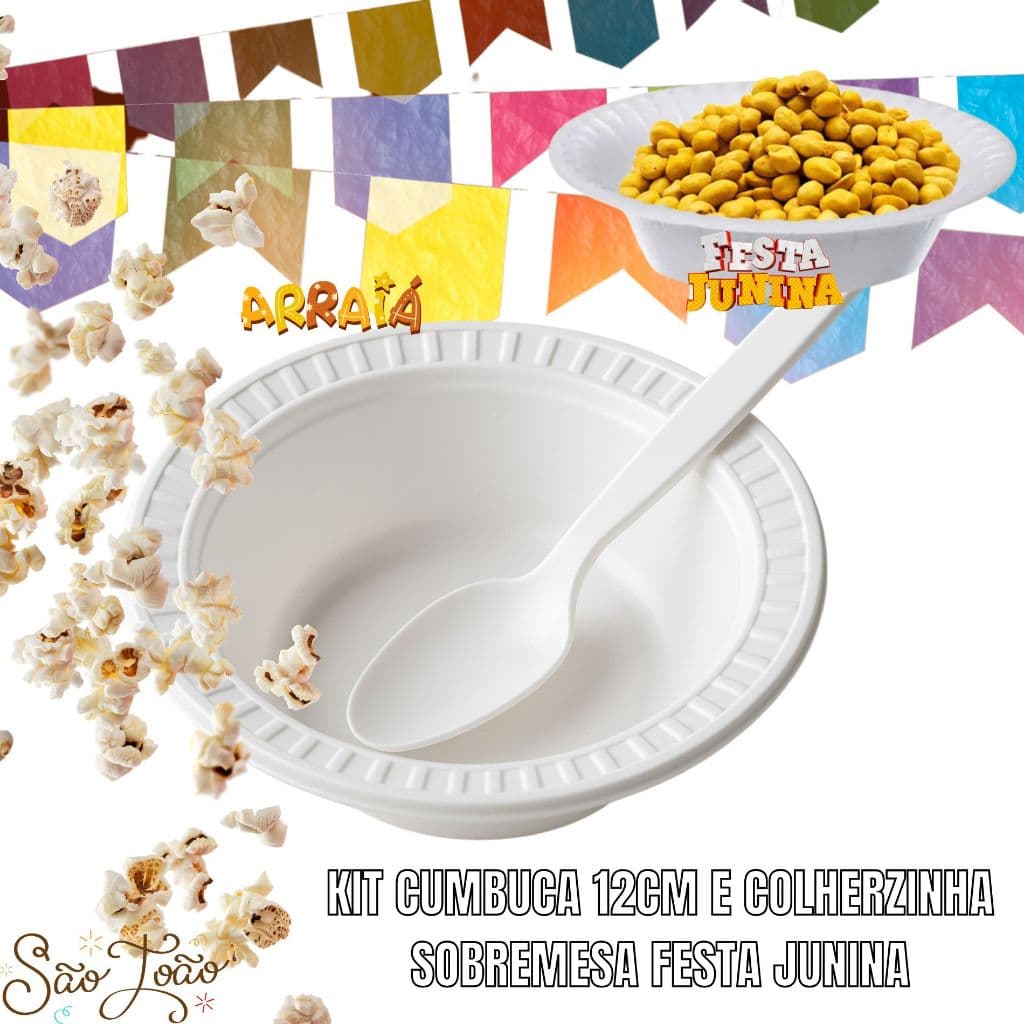 KIT CUMBUCA 12CM DESCARTAVEIS 50 UNIDADS + COLHERZINHA MAXPLASTIC SOBREMESA 50 UNIDADES PARA FESTAS FESTA JUNINA ARRAIAL