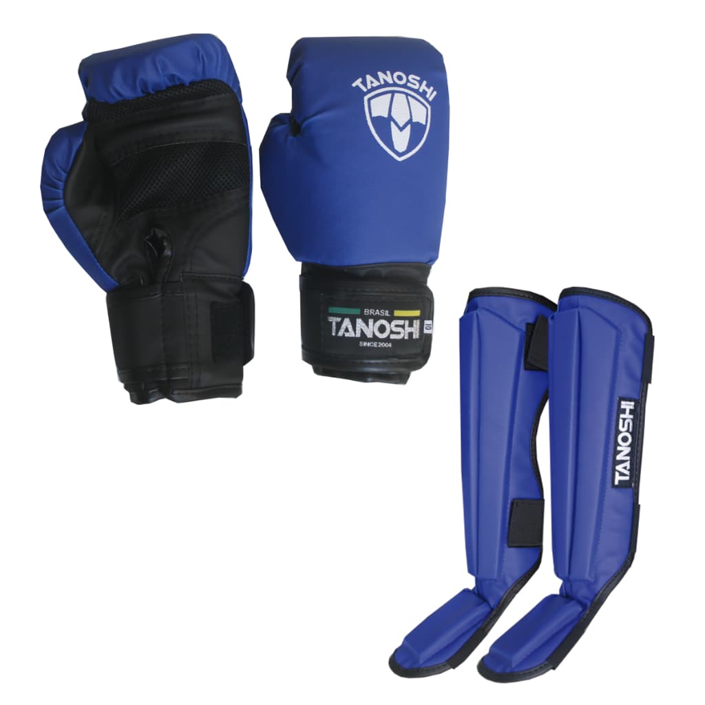 Kit Azul Luva Boxe MuayThai Sanda + caneleira TANOSHI