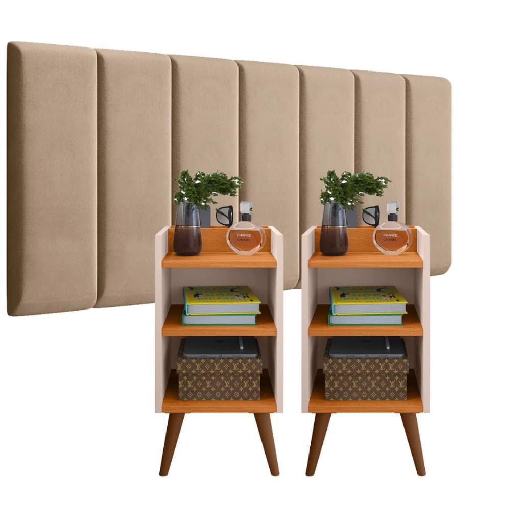 Conjunto Cabeceira Modular 1.40 Casal c/ 7 Módulos e 2 Mesas de Cabeceira Max – Sofisticação