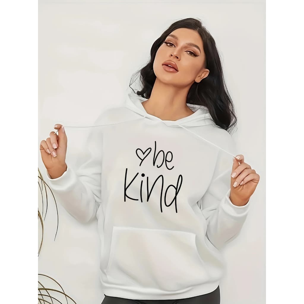 Moletom com capuz estampado gráfico ``❤️ Be Kind´´ e cordão, blusa de moletom casual Unisex no inverno e outono