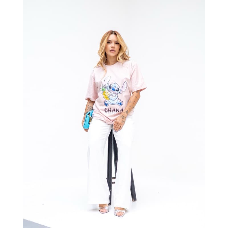 Blusa Feminina Ohana T-Shirt Stitch LoveDisney Algodão 100% Conforto