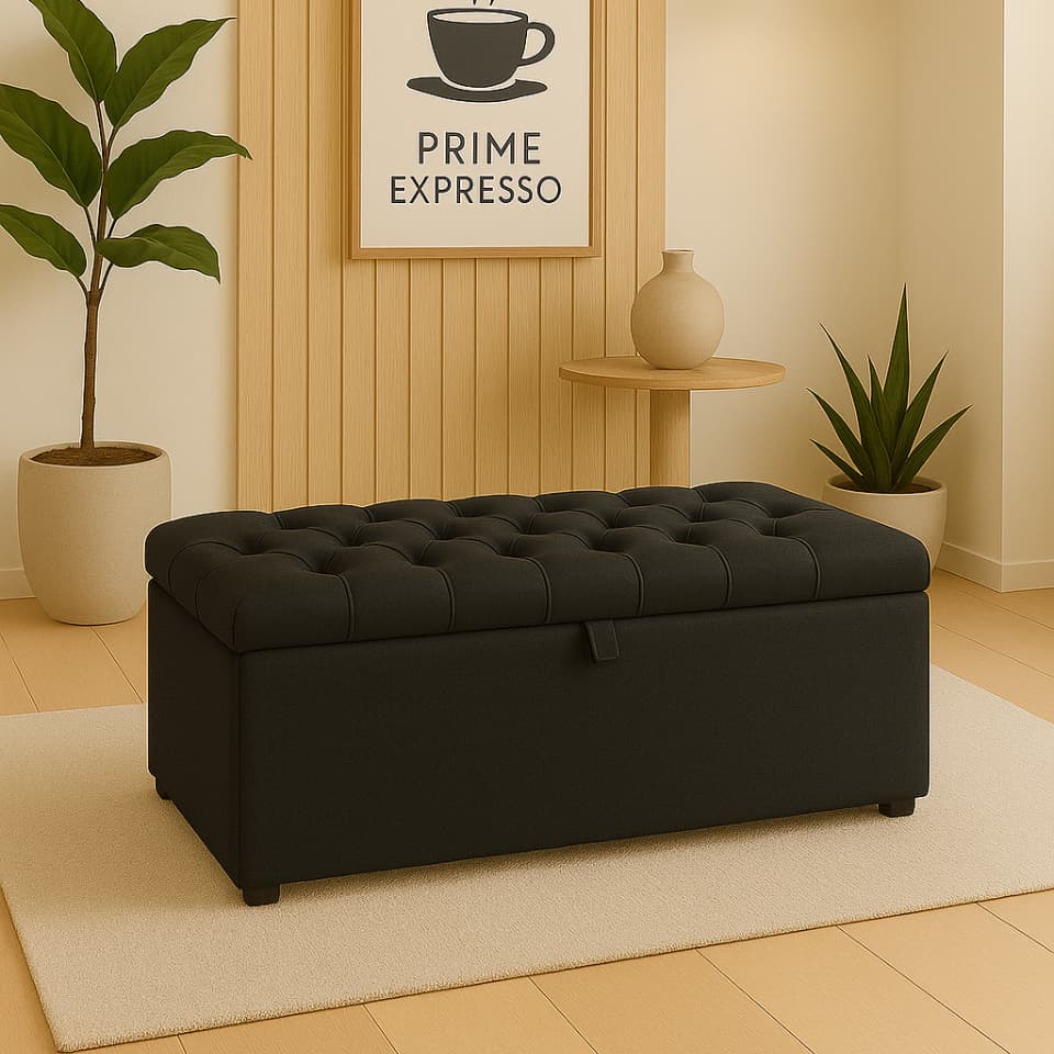 Puff Baú pé de cama no Sued Capitone (Porta Objetos e Brinquedos)