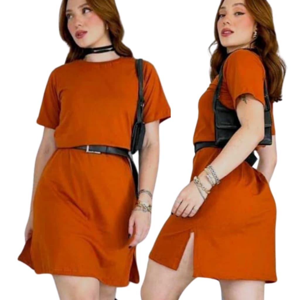 Vestido Casual Feminino com Manga Gola redonda