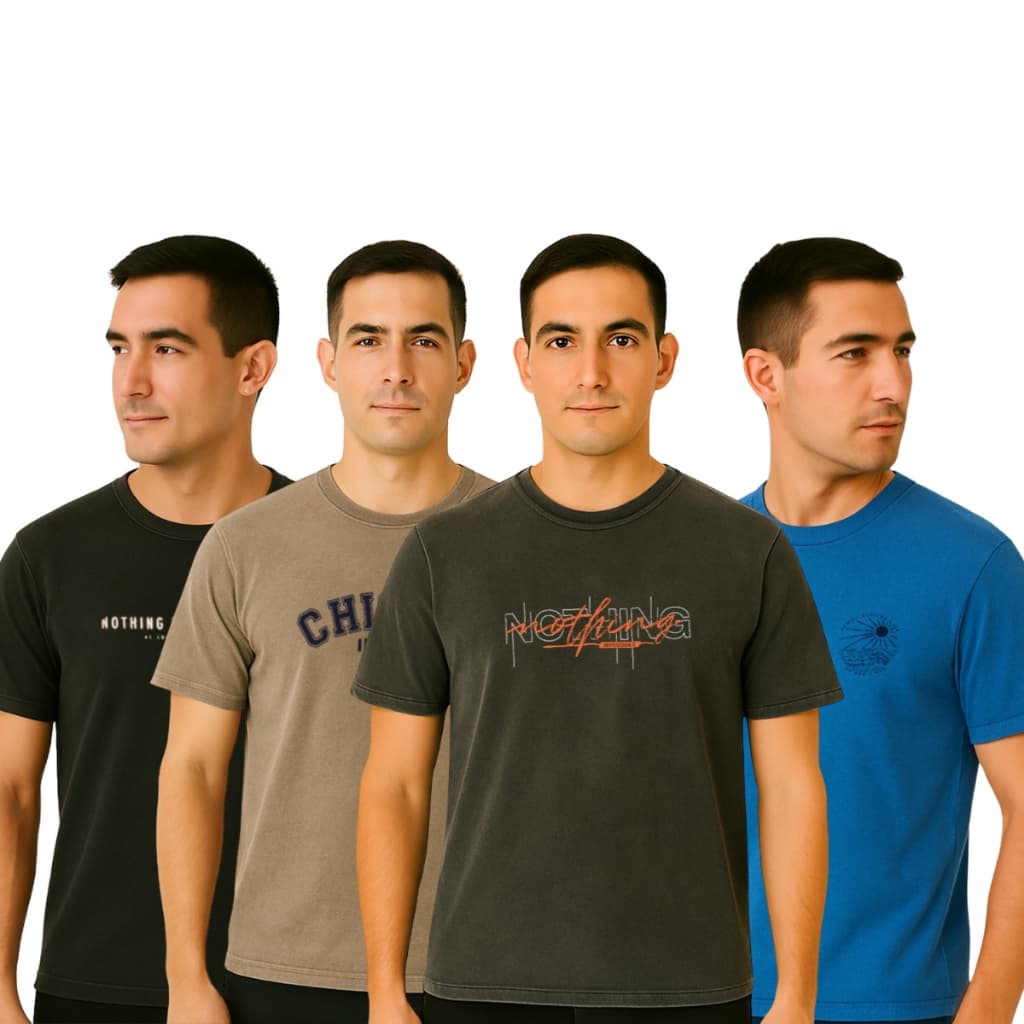 KIT 4 CAMISETAS MASCULINAS ESTONADAS SORTIDAS - 100% ALGODÃO PREMIUM - ESTAMPA MINIMALISTA