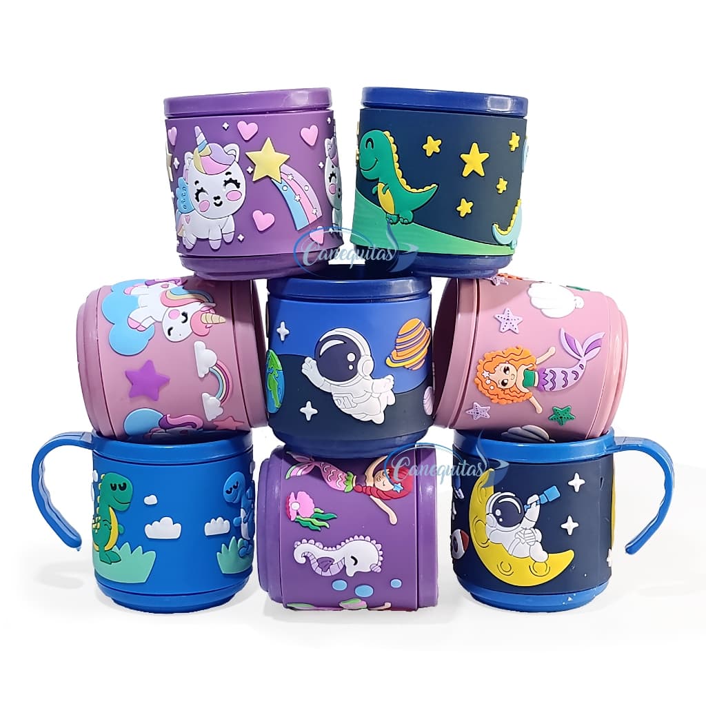 Xicara para crianças Emborrachada Caneca unicórnio Astronauta Feminina e Masculina Infantil 230ml