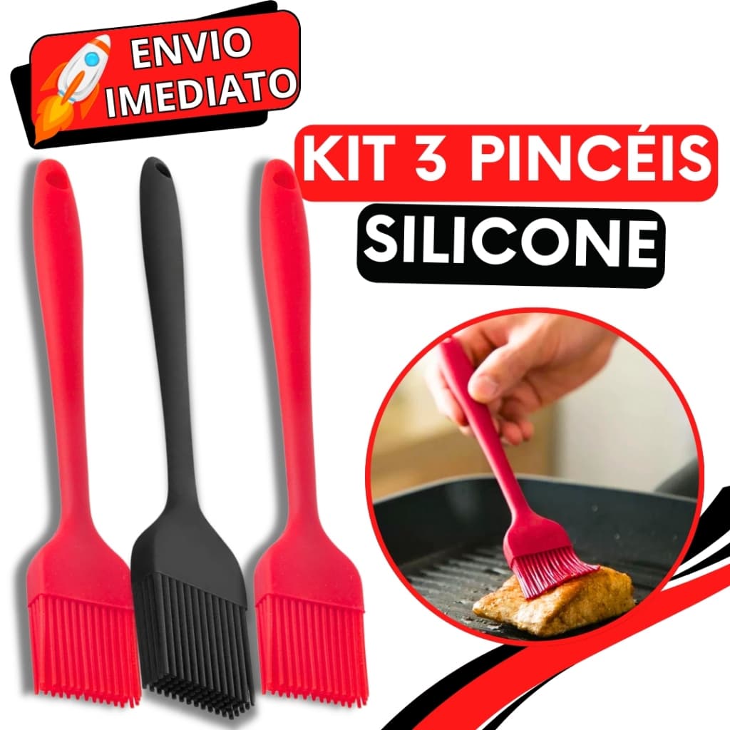 KIT 3 Pincel de Silicone com Cerdas Antiaderente Para Casa Cozinha Restaurante Buffet Bolo Confeitaria Oleo Carne Massa