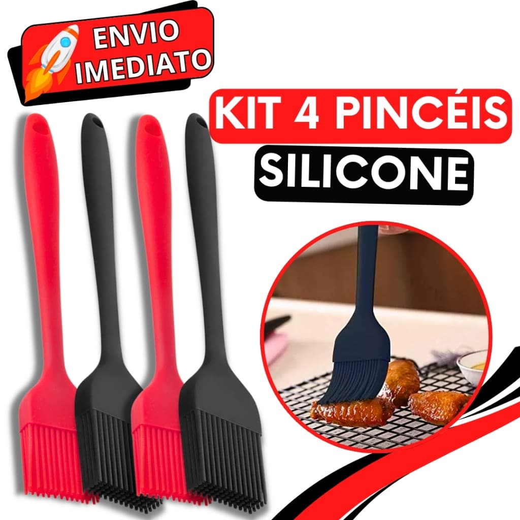 KIT 4 Pincel de Silicone com Cerdas Antiaderente Para Casa Cozinha Restaurante Buffet Bolo Confeitaria Oleo Carne Massa