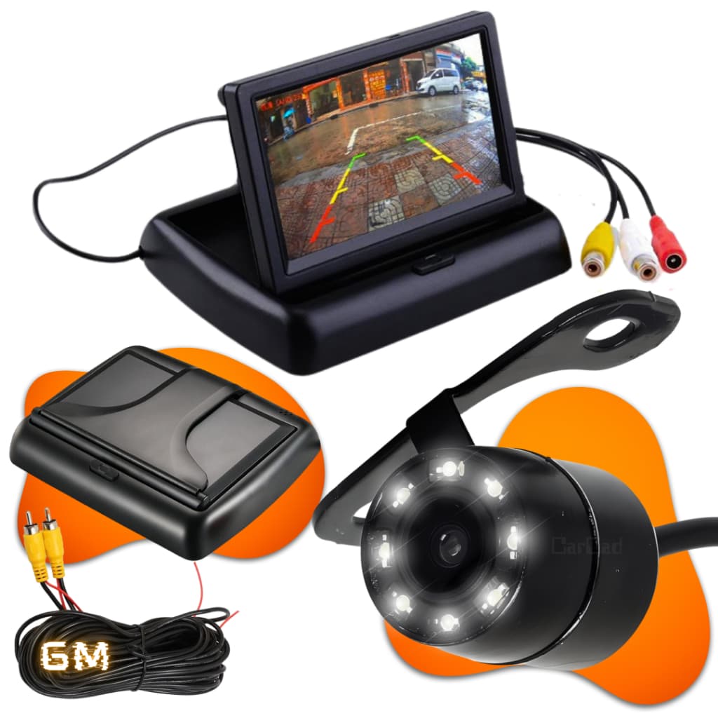 Câmera de ré visão noturna + Tela monitor retrátil 4.3 polegadas