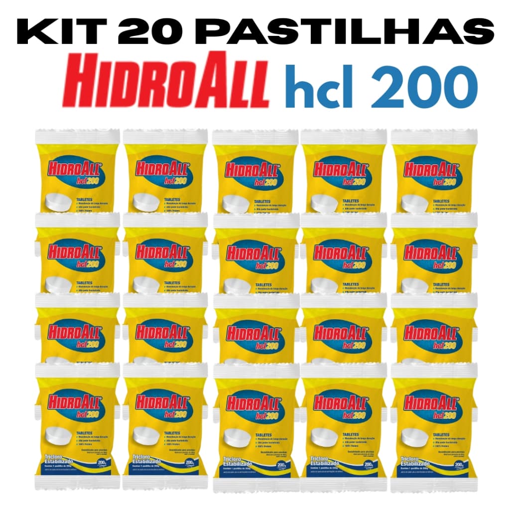 Kit 20 Pastilhas HCL PURA CLARIFICANTE 200g Para Limpeza de Piscinas