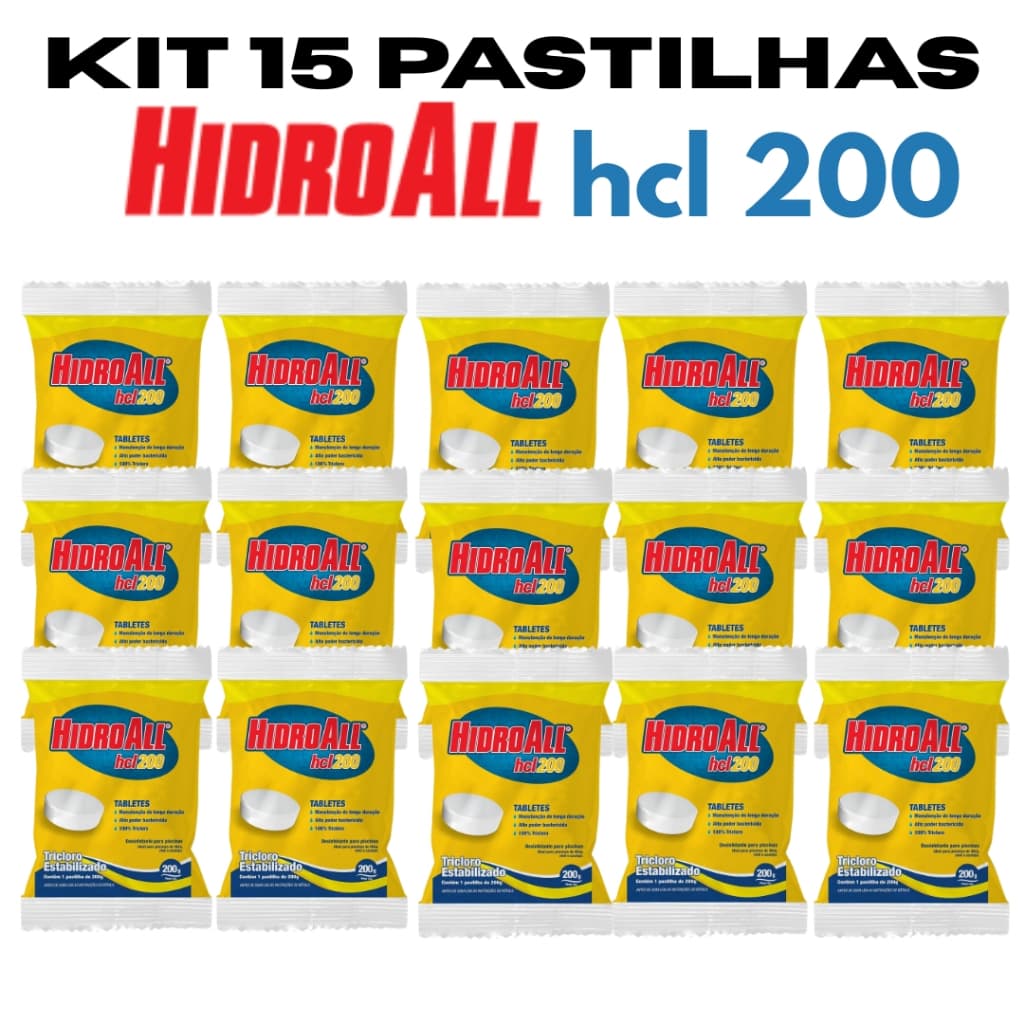 KIT 15 PASTILHAS/TABLETES/ PEDRA HCL PURA CLARIFICANTE 200g PARA PISCINA