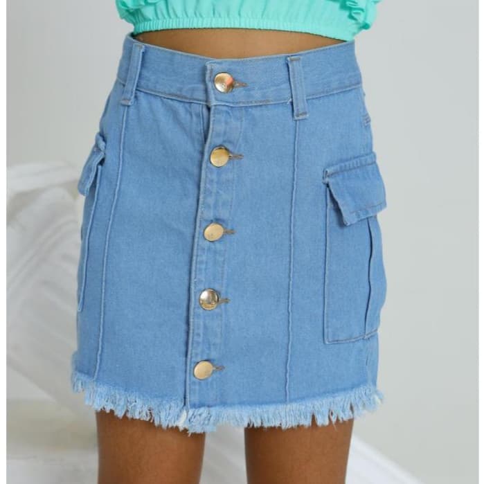 Saia Cargo Jeans Infantil e Juvenil Botão Frontal Fashion 8 ao 16