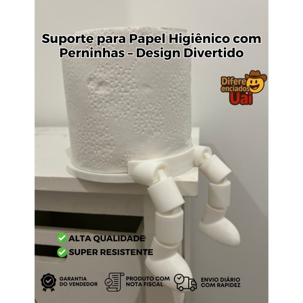 Suporte para Papel Higiênico com Perninhas – Design Divertido e ABS de Alta Resistência