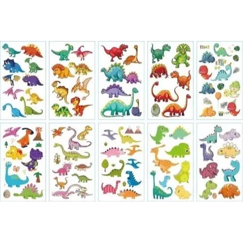 Kit 10 Folhas De Tatuagem Crianças Dinossauros