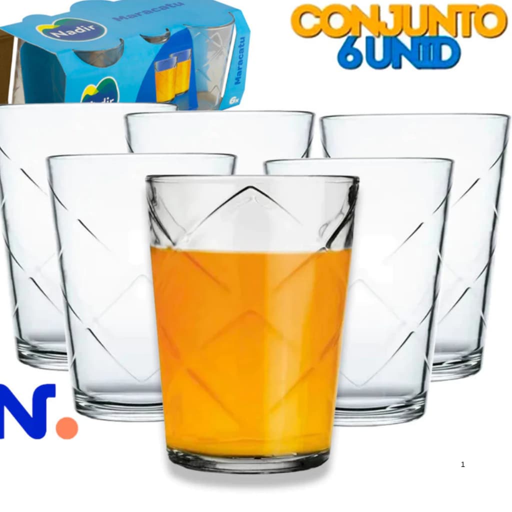 Kit 6 Copos Nadir Figueiredo Maracatu de Vidro P/água/suco 265ml Jogo de copos Mesa Posta