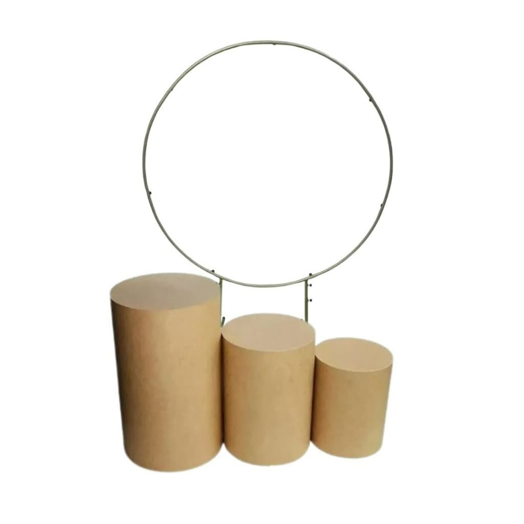 Kit Decorativo para Festas Cilindros MDF P, M e G + Arco de Ferro Prata Desmontável