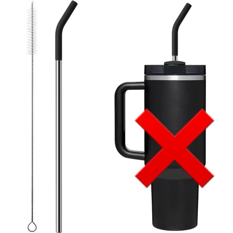 Canudo 28cm inox + bico silicone para copo 1200ml + escovinha de limpeza em todas as cores reposição