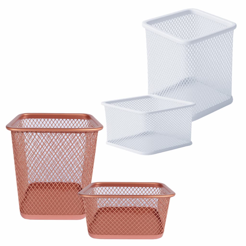 Kit Porta Caneta Lápis Clips Treco Aramado Quadrado Organizador De Mesa